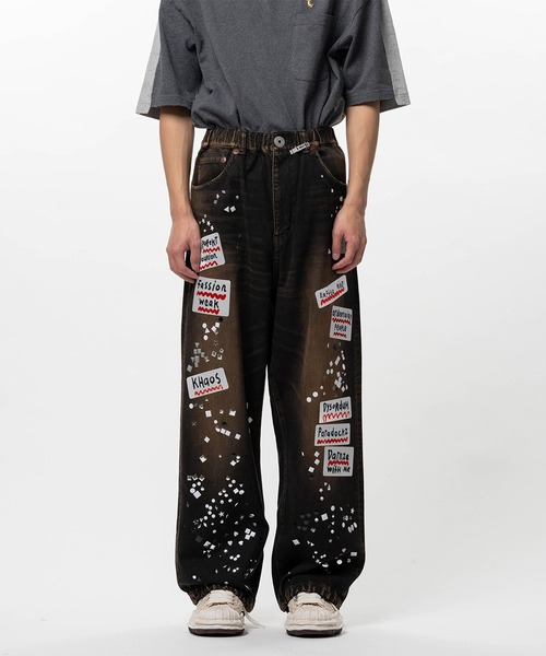 ワイドパンツ ジーンズ 「MIHARAYASUHIRO/ミハラヤスヒロ」DENIM JEANS w STICKER メンズの画像