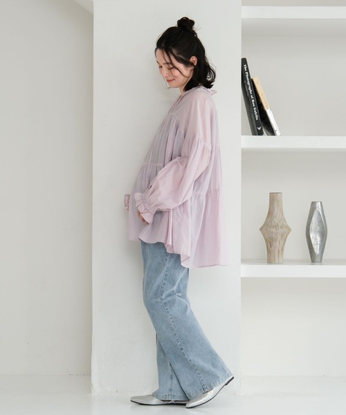 マタニティ 「産前・産後対応」マタニティ／ピンタックデニムフレア2　647410の画像