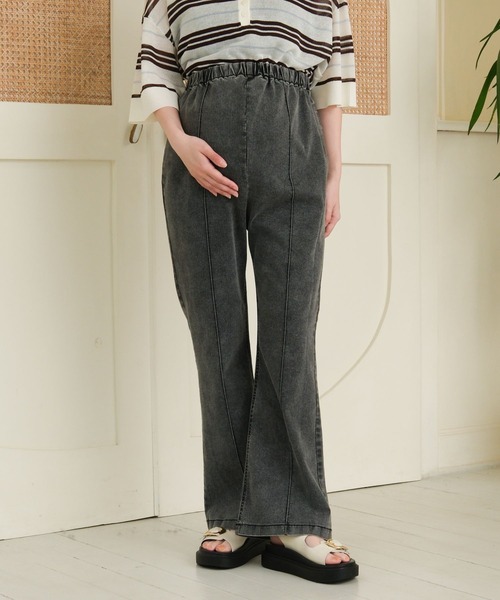 マタニティ 「産前・産後対応」マタニティ／ピンタックデニムフレア2　647410の画像