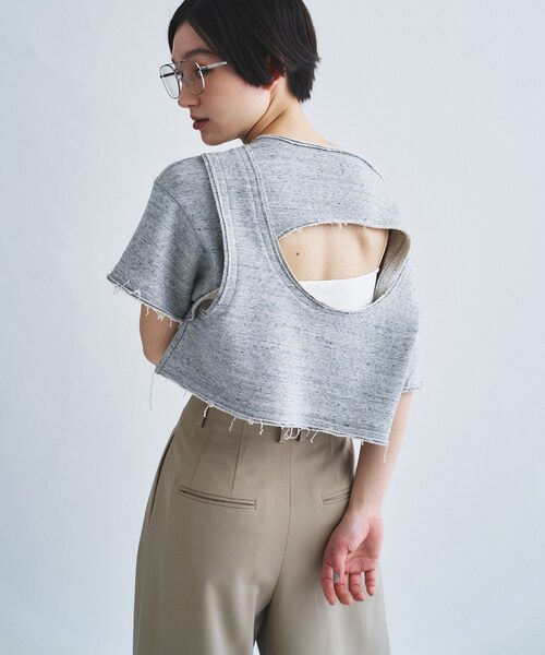 tシャツ back open half−sleeve sweat レディースの画像