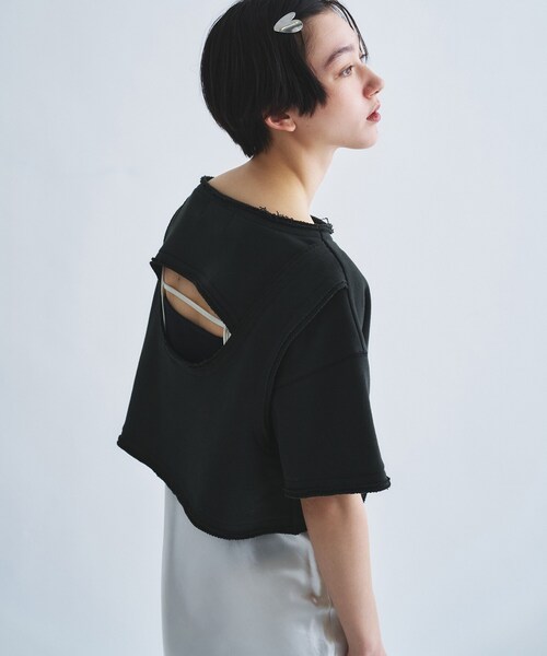 tシャツ back open half−sleeve sweat レディースの画像