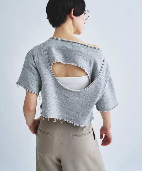 tシャツ back open half−sleeve sweat レディースの画像