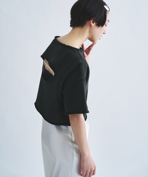 tシャツ back open half−sleeve sweat レディースの画像