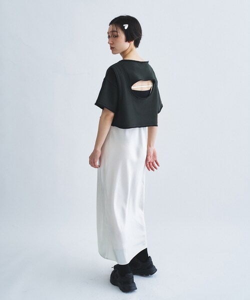 tシャツ back open half−sleeve sweat レディースの画像