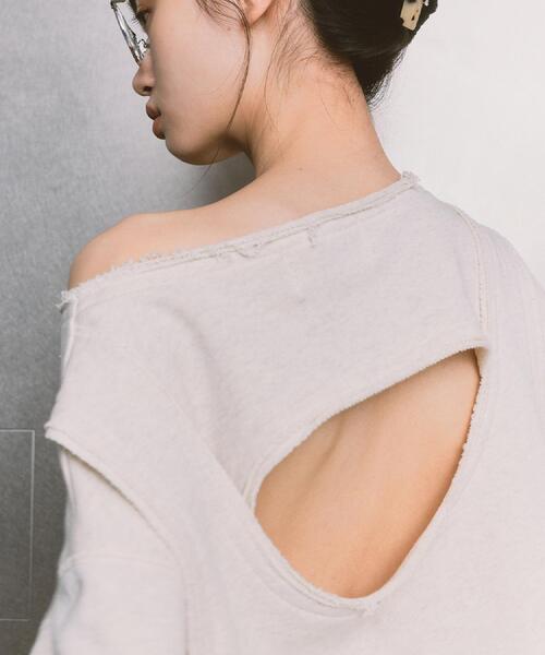tシャツ back open half−sleeve sweat レディースの画像