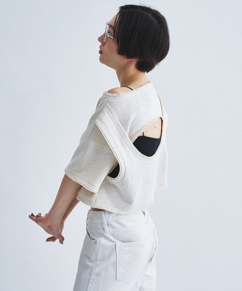 tシャツ back open half−sleeve sweat レディースの画像