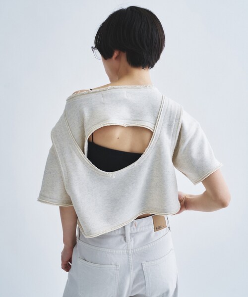 tシャツ back open half−sleeve sweat レディースの画像