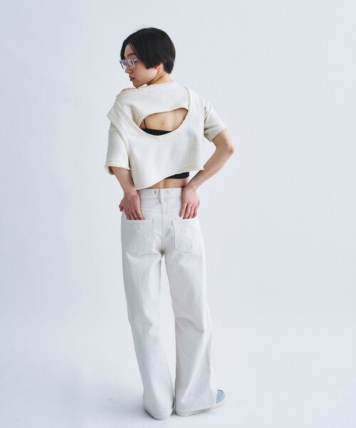 tシャツ back open half−sleeve sweat レディースの画像