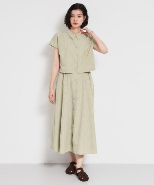 THE SHOP TK ワンピース 半袖 サッカードッキング風ワンピース