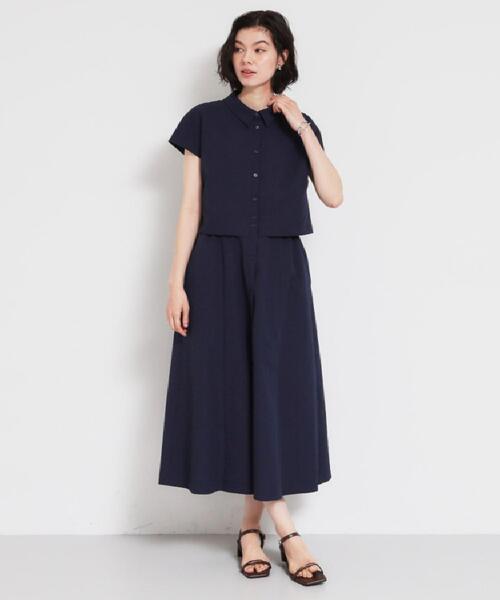 THE SHOP TK ワンピース 半袖 サッカードッキング風ワンピース