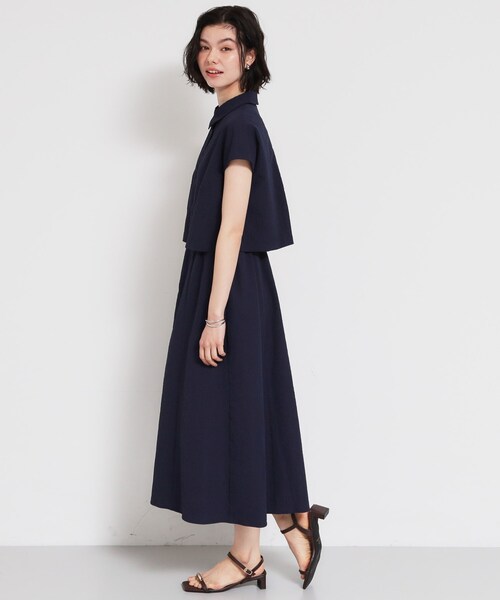 THE SHOP TK ワンピース 半袖 サッカードッキング風ワンピース