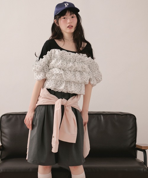 loin nuit tシャツ 半袖 frill docking tops / フリルドッキング