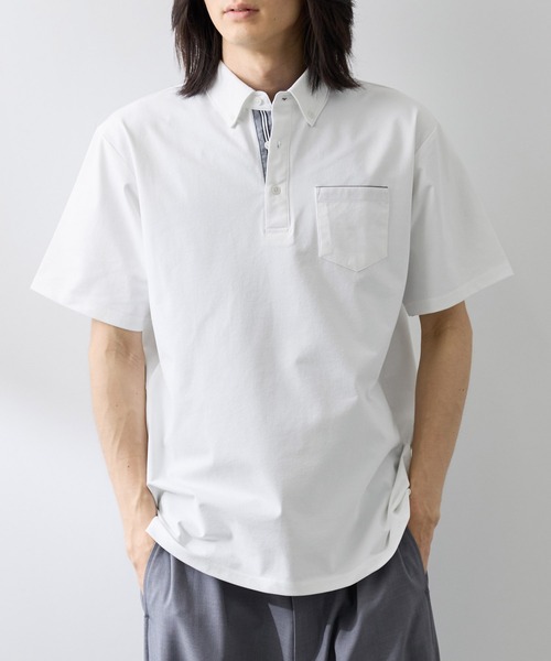 NAVY ポロシャツ 半袖 「SARARI /サラリ」冷感スラブカノコ ボタン