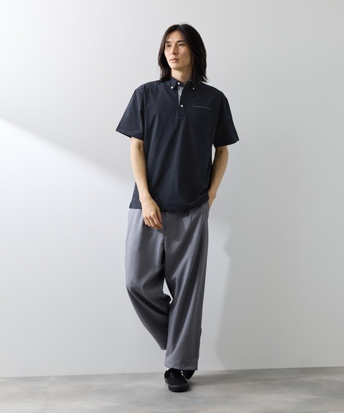 NAVY ポロシャツ 半袖 「SARARI /サラリ」冷感スラブカノコ ボタン