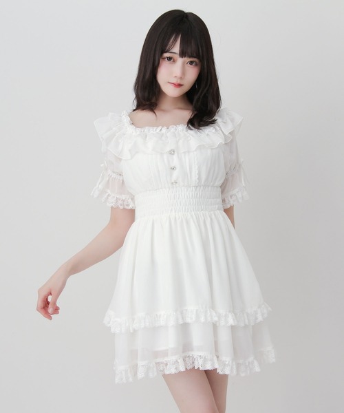 Mmeeme メゾンシフォンフリルミニワンピース♡ Maison chiffon frill