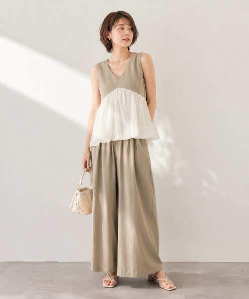 ノースリーブ　ストレッチスカート　セットアップ　サイズ40 イエロー　春夏　新品 Lateru セットアップ 夏 ノースリーブ 2点セットアップ レディース