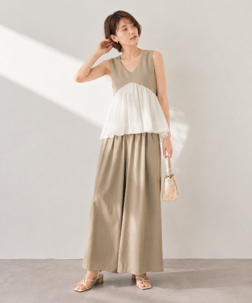 ノースリーブ　ストレッチスカート　セットアップ　サイズ38 グリーン　春夏　新品 Lateru セットアップ 夏 ノースリーブ 2点セットアップ レディース