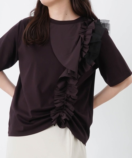 【デサントゴルフリュクス】美品 シャツ ブラック フリル L レディース LADY LUCK LUCA（レディラックルカ） tシャツ 半袖 LC/LLL コンパクト