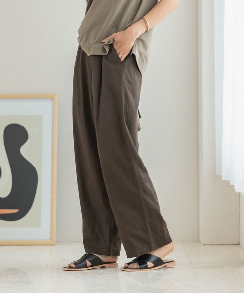 予約販売 パンツ リネンレーヨンワイドパンツ