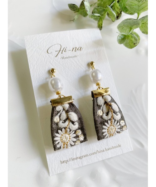 TONE ピアス 「Hi-na」バロックパール×刺繍リボンタッセル ピアス(MA