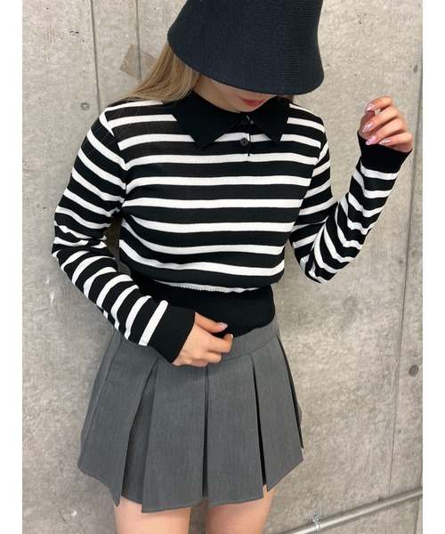 ポロシャツ ポロ ボーダーニットポロ レディース セール】△Border Knit Polo / ボーダーニットポロ（ポロシャツ