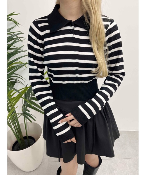 ポロシャツ ポロ ボーダーニットポロ レディース セール】△Border Knit Polo / ボーダーニットポロ（ポロシャツ
