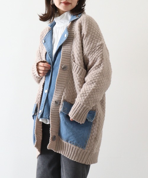 カーディガン 「a.n.l」ニット×デニムトッパー レディース カーディガン 「a.n.l」ニット×デニムトッパー レディース