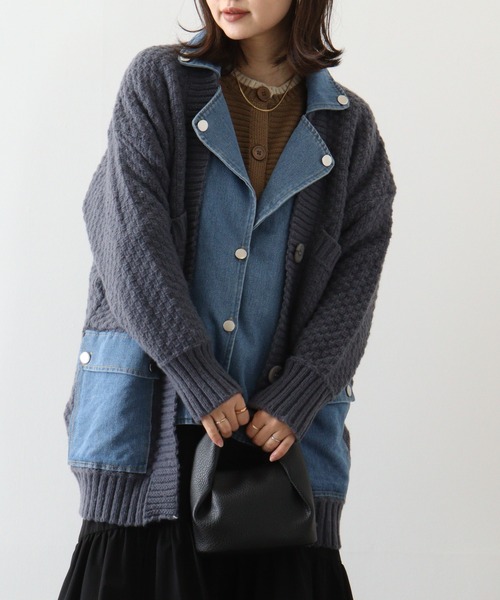 カーディガン 「a.n.l」ニット×デニムトッパー レディース カーディガン 「a.n.l」ニット×デニムトッパー レディース