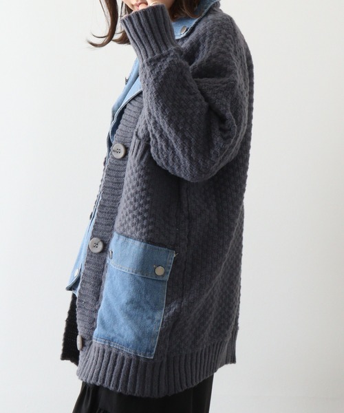 カーディガン 「a.n.l」ニット×デニムトッパー レディース カーディガン 「a.n.l」ニット×デニムトッパー レディース
