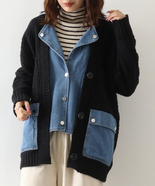 カーディガン 「a.n.l」ニット×デニムトッパー レディース カーディガン 「a.n.l」ニット×デニムトッパー レディース