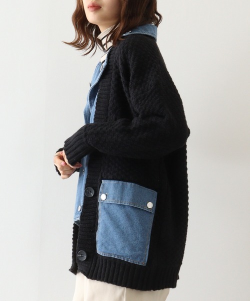 カーディガン 「a.n.l」ニット×デニムトッパー レディース カーディガン 「a.n.l」ニット×デニムトッパー レディース