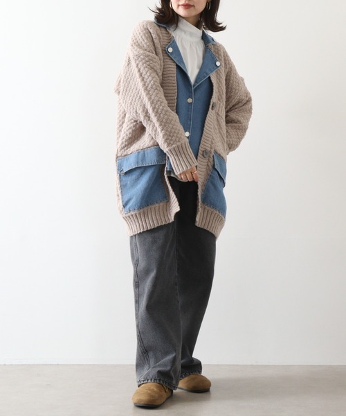 カーディガン 「a.n.l」ニット×デニムトッパー レディース カーディガン 「a.n.l」ニット×デニムトッパー レディース