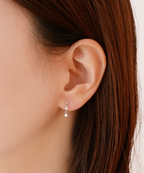 ピアス K10WG 3ストーンピアス レディースの画像