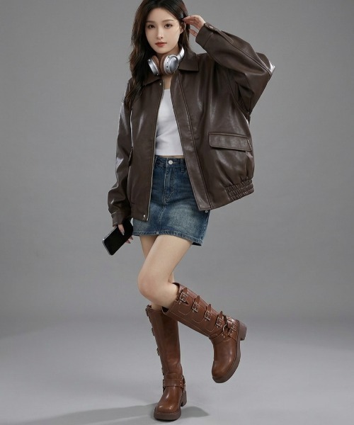 gossip!ロサンゼルス コート アウター 「PU素材」ジップアップ