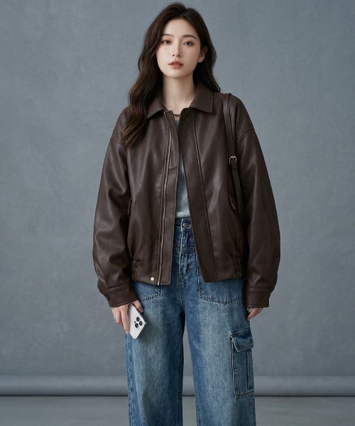gossip!ロサンゼルス コート アウター 「PU素材」ジップアップ