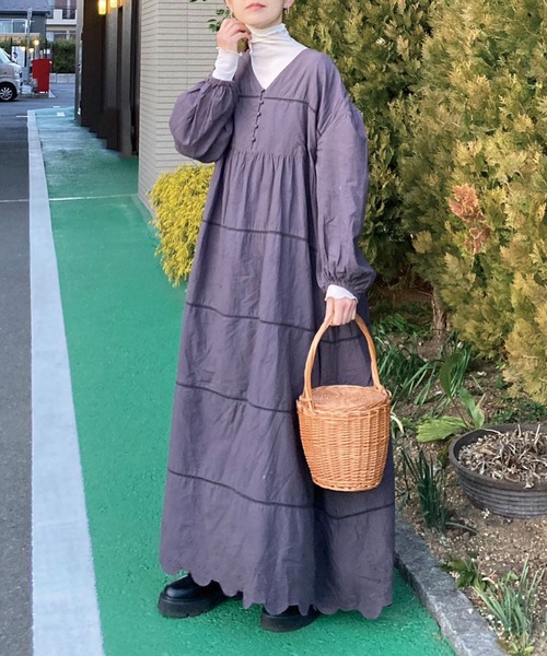 CORNERS（コーナーズ） ワンピース コットンレースVネックロング