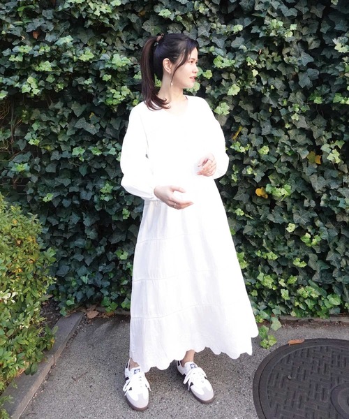 CORNERS ワンピース コットンレースVネックロングワンピース