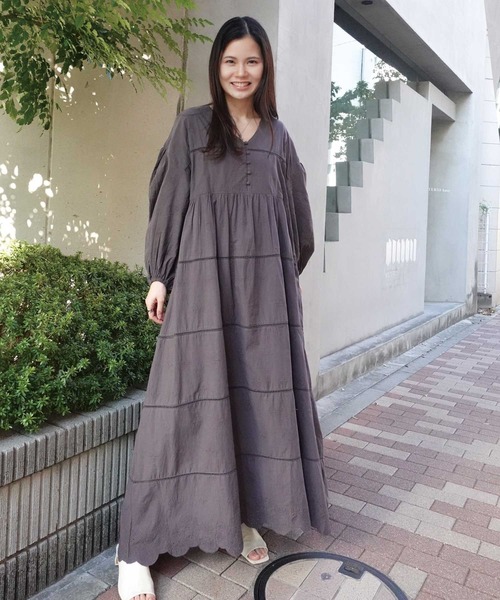CORNERS（コーナーズ） ワンピース コットンレースVネックロング