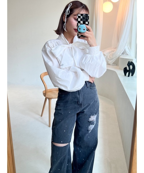 jumelle ブラウス シャツ 「アイロン不必要」bow tie blouse