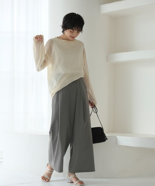 itto スラックス パンツ ストレッチナイロンラップ風ワイド