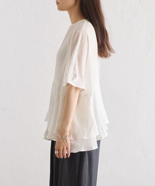 pual ce cin ブラウス シャツ ラミー2枚重ねペプラムブラウス