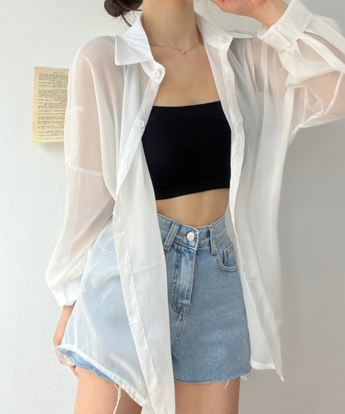 【値下げ・未使用】 IENA 白シャツ/ブラウス ドロップショルダー ブラウス シャツ ドロップショルダーシアーシャツ レディース