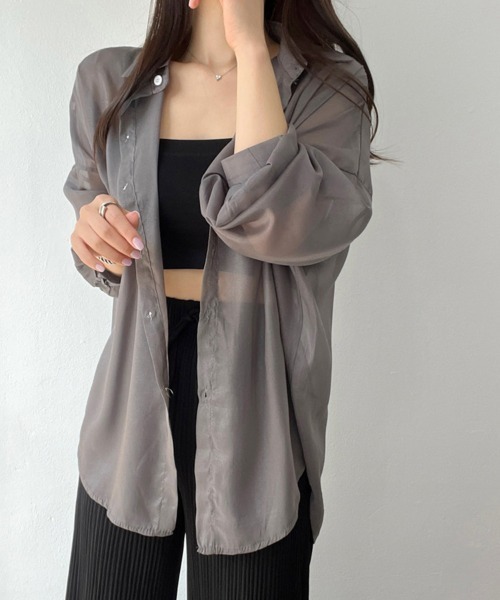 ブラウス シャツ ドロップショルダーシアーシャツ レディース