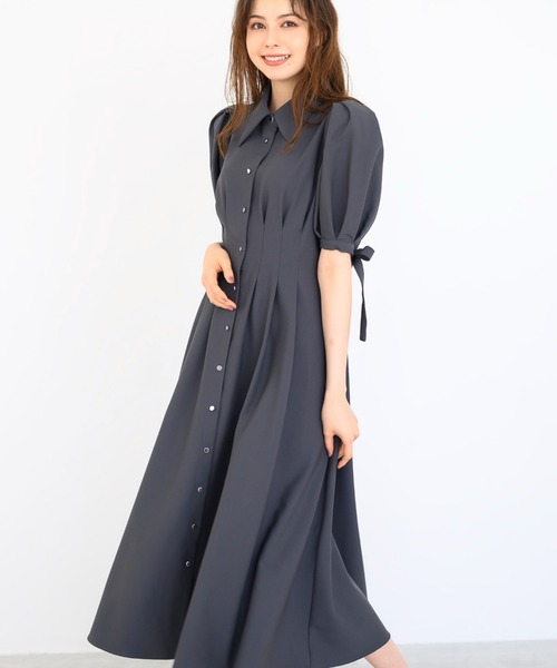 美品♡2024年♡エムズグレイシー マキシ丈 シャツワンピース リボン 36 美品♡2024年♡エムズグレイシー マキシ丈 シャツワンピース
