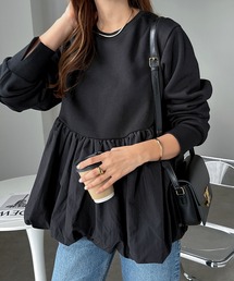 最終値下げ！【em.】エムドット　裏起毛ペプラムトップス andme トレーナー スウェット 裏起毛ペプラムバルーンスウェット