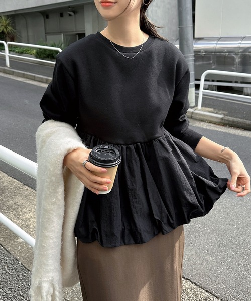 borders at balcony スウェットペプラムトップス BORDERS at BALCONY/ボーダーズアットバルコニー】PEPLUM WRAP TEE