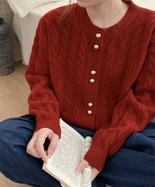 Dream garden カーディガン ケーブル クルーネックニットカーディガン