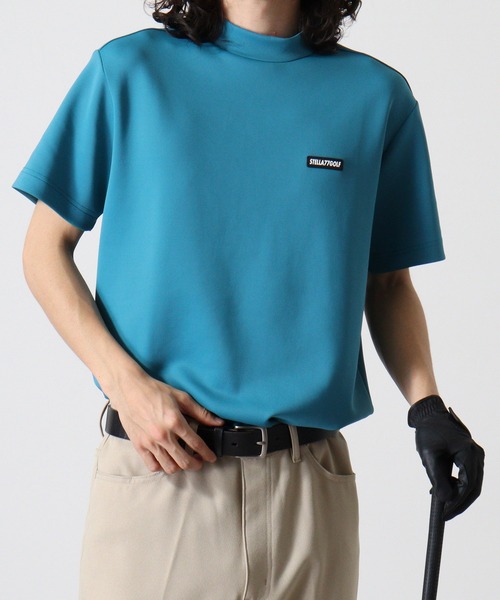 ★モックネック★ STELLA77GOLF tシャツ 蛍光カラーゴルフモックネック半袖T