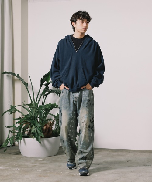 レミレリーフ　プルオーバー　ハーフジップパーカー　フード付きパーカー REMI RELIEF パーカー RELIEF/レミレリーフ SP加工3飛び裏毛