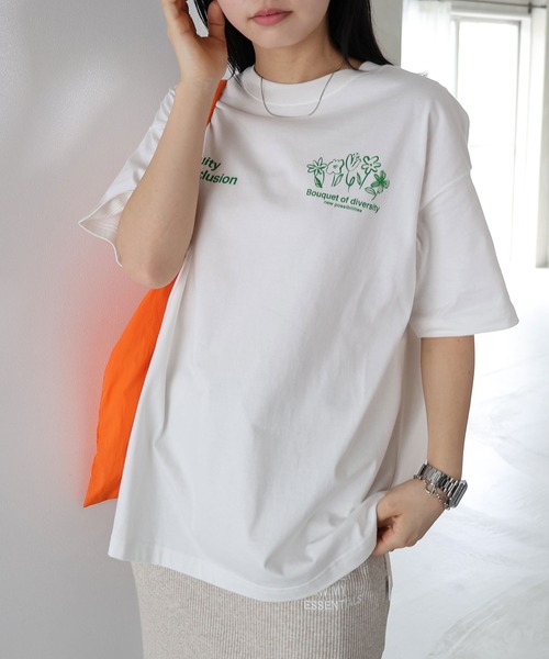 ANME tシャツ ロゴフラワーイラストプリント半袖Tシャツ レディース